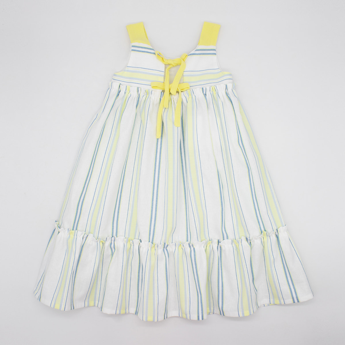 VESTIDO MIDI RAYAS AZUL Y AMARILLA TIRANTE ANCHO