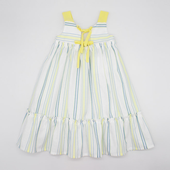 VESTIDO MIDI RAYAS AZUL Y AMARILLA TIRANTE ANCHO