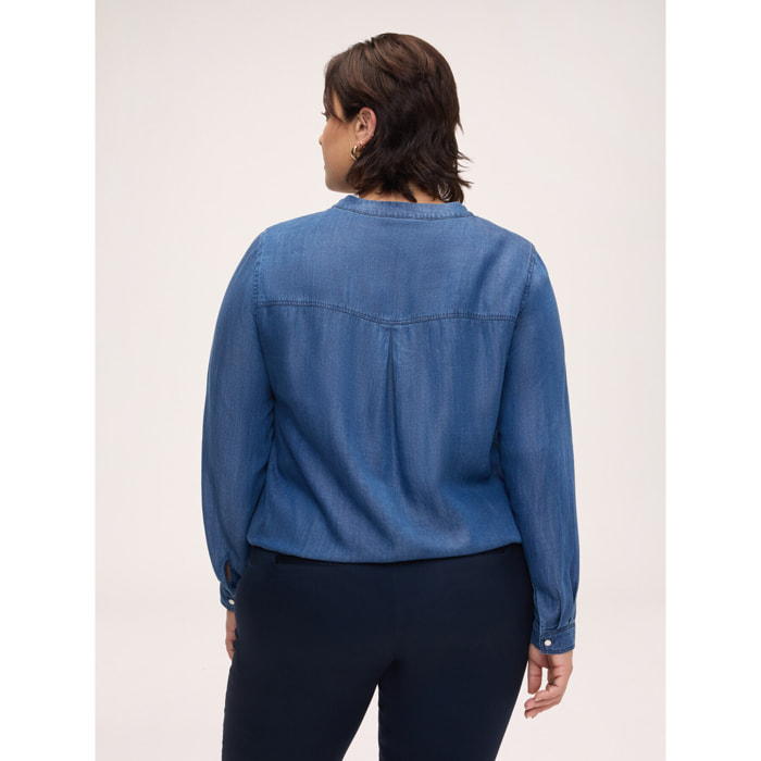 Fiorella Rubino - Blusa in tencel con cravattino - Blu