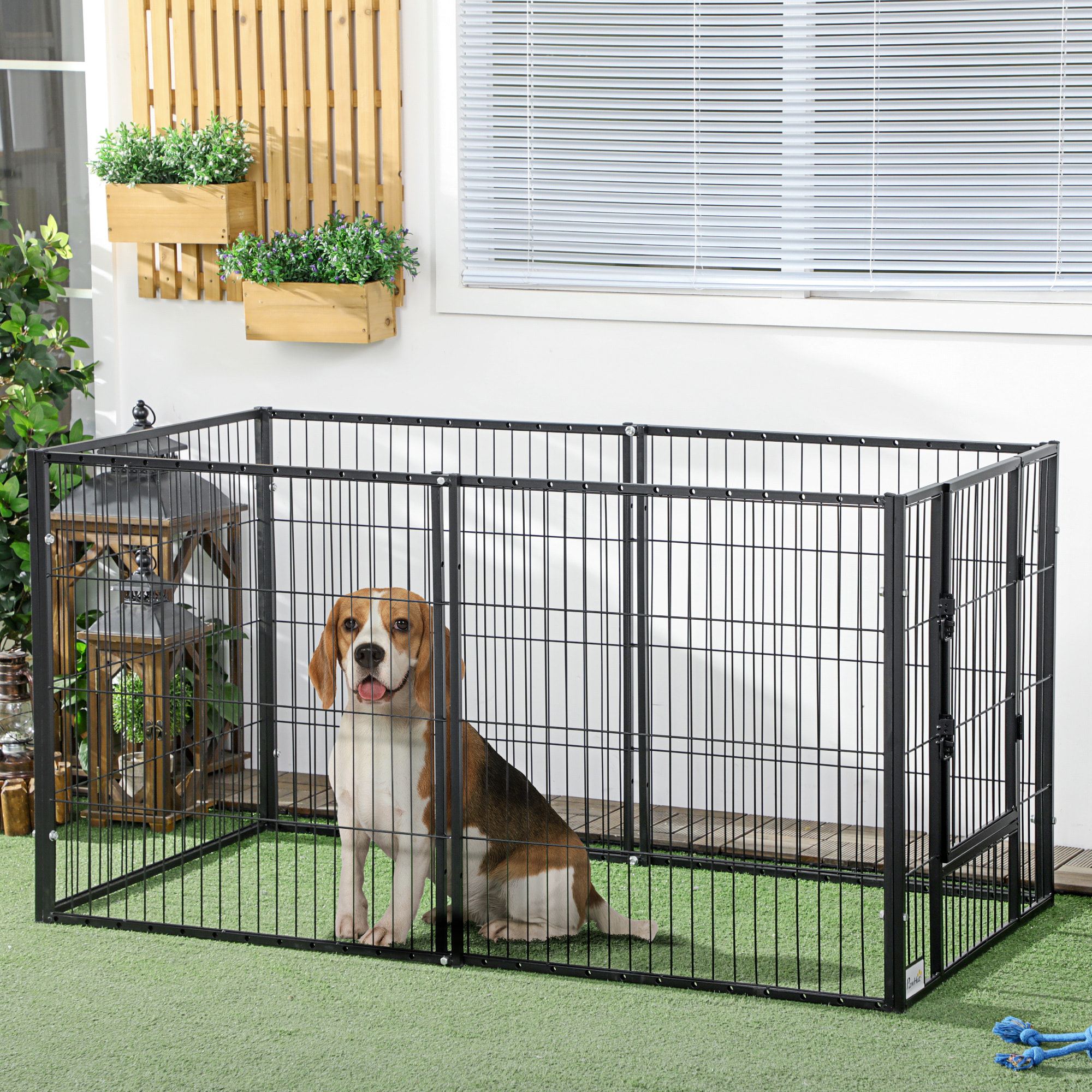 Parque para Perros de 6 Paneles Corralito para Perros Valla Metálica para Mascotas con Ancho Ajustable y Marco de Acero 82,5-150x79x81 cm Negro