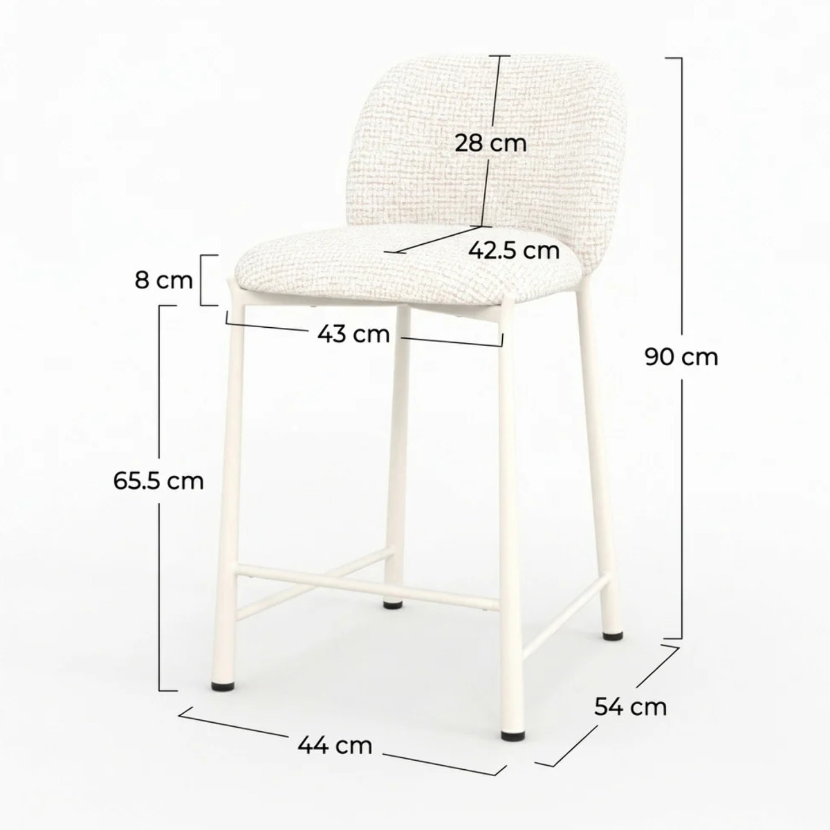 Lot de 2 chaises pour ilot central 65,5 cm, tissu texturé écru chiné - Bento