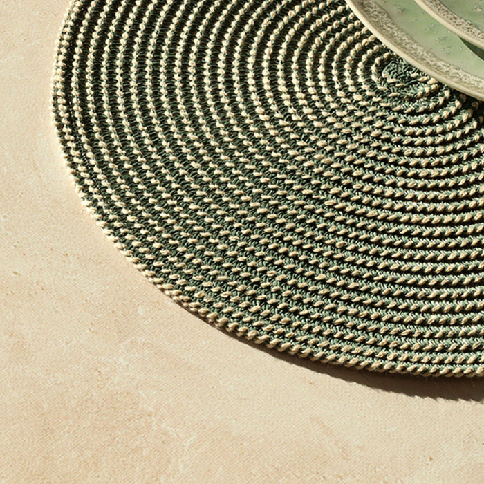 Lot de 6 sets de table rond en papier et coton vert 36cm