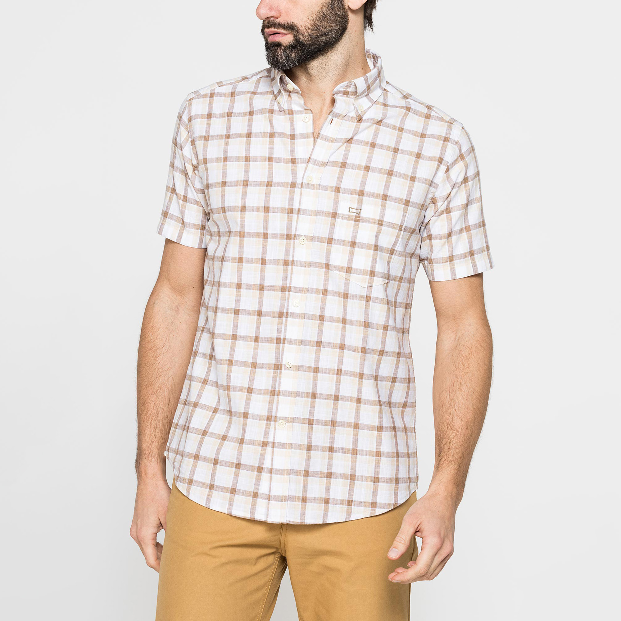 CAMICIA A MANICA CORTA IN COTONE FIAMMATO FANTASIA