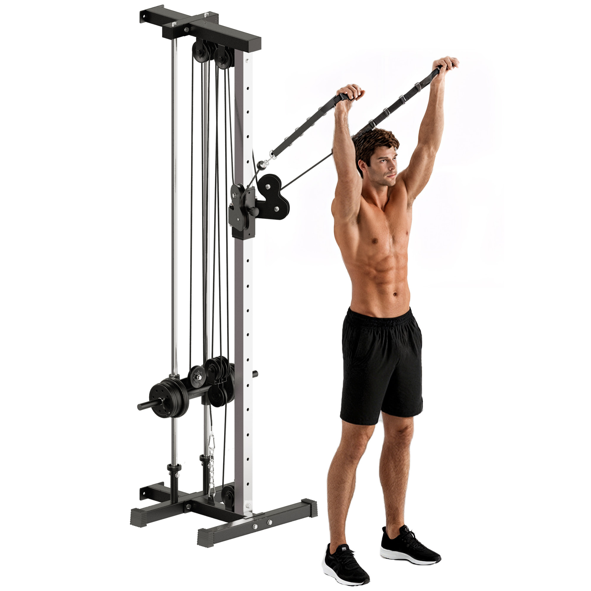 Máquina Polea Alta y Baja de Pared, de Doble Polea Ajustable en 15 Posiciones, Máquina de Musculación, Multifunción Lat Pulldown para Entrenamiento de Fitness en Gimnasio, Casa