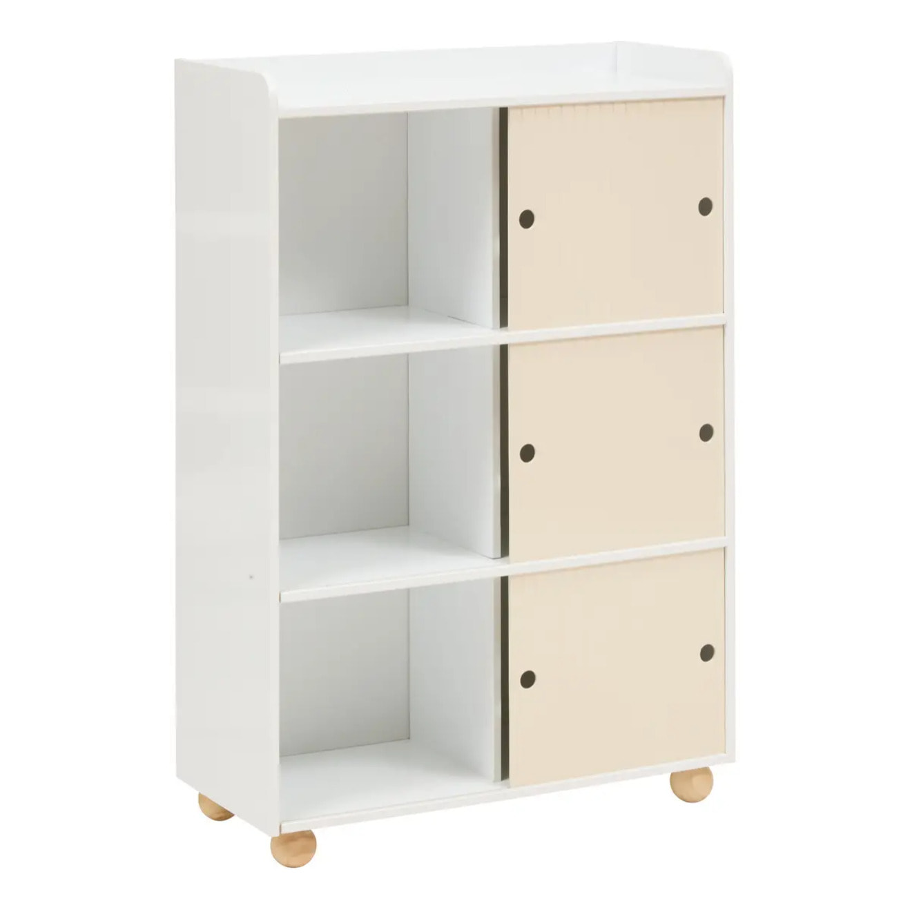 Meuble de Rangement Enfant Bouli 3 Portes Coulissantes Beige 69,5x30x101 cm