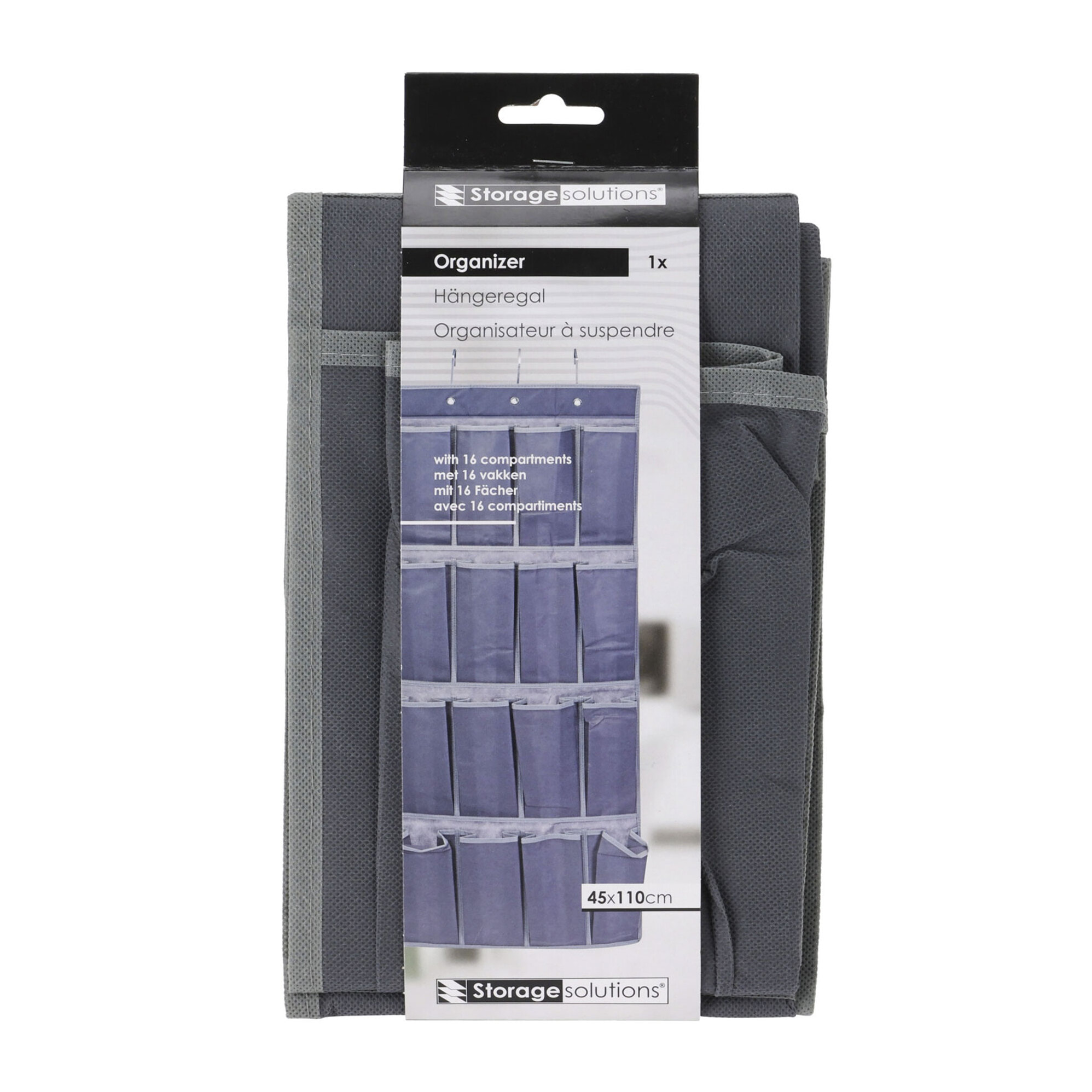 Well home organizador de puertas con 16 casillas y 3 ganchos de metal - gris oscuro