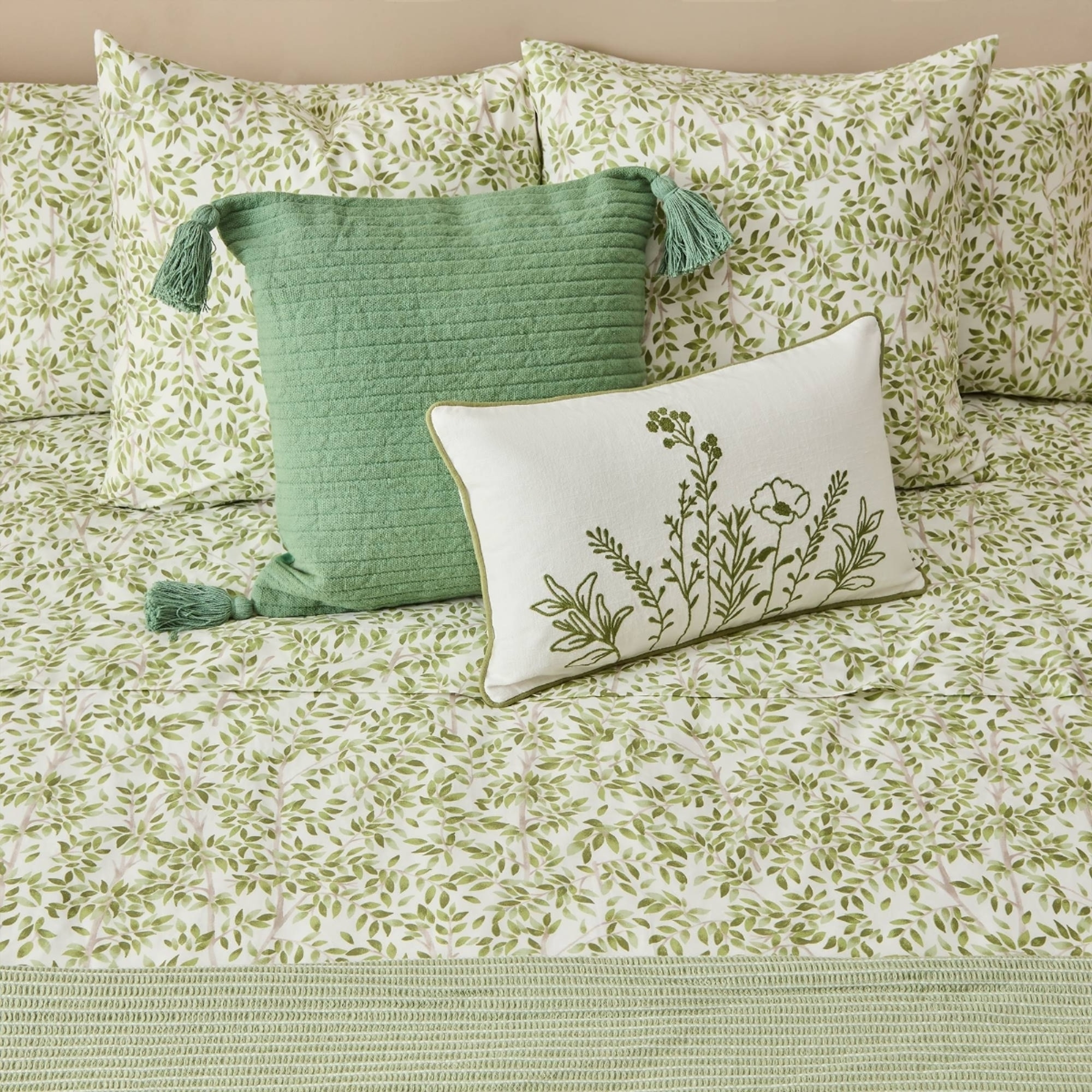 Sábana algodón hojas Grama color verde