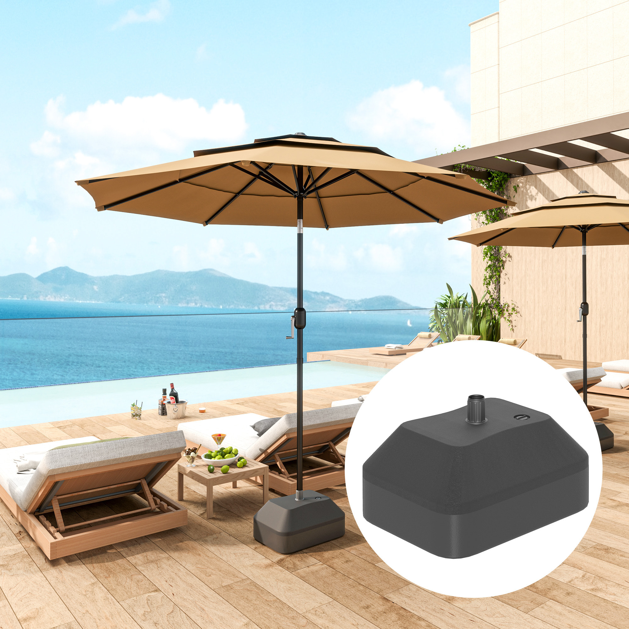 Base para Sombrilla Soporte para Parasol Pie para Sombrilla Rellenable con Agua 20L o Arena 24kg para Jardín Terraza Negro