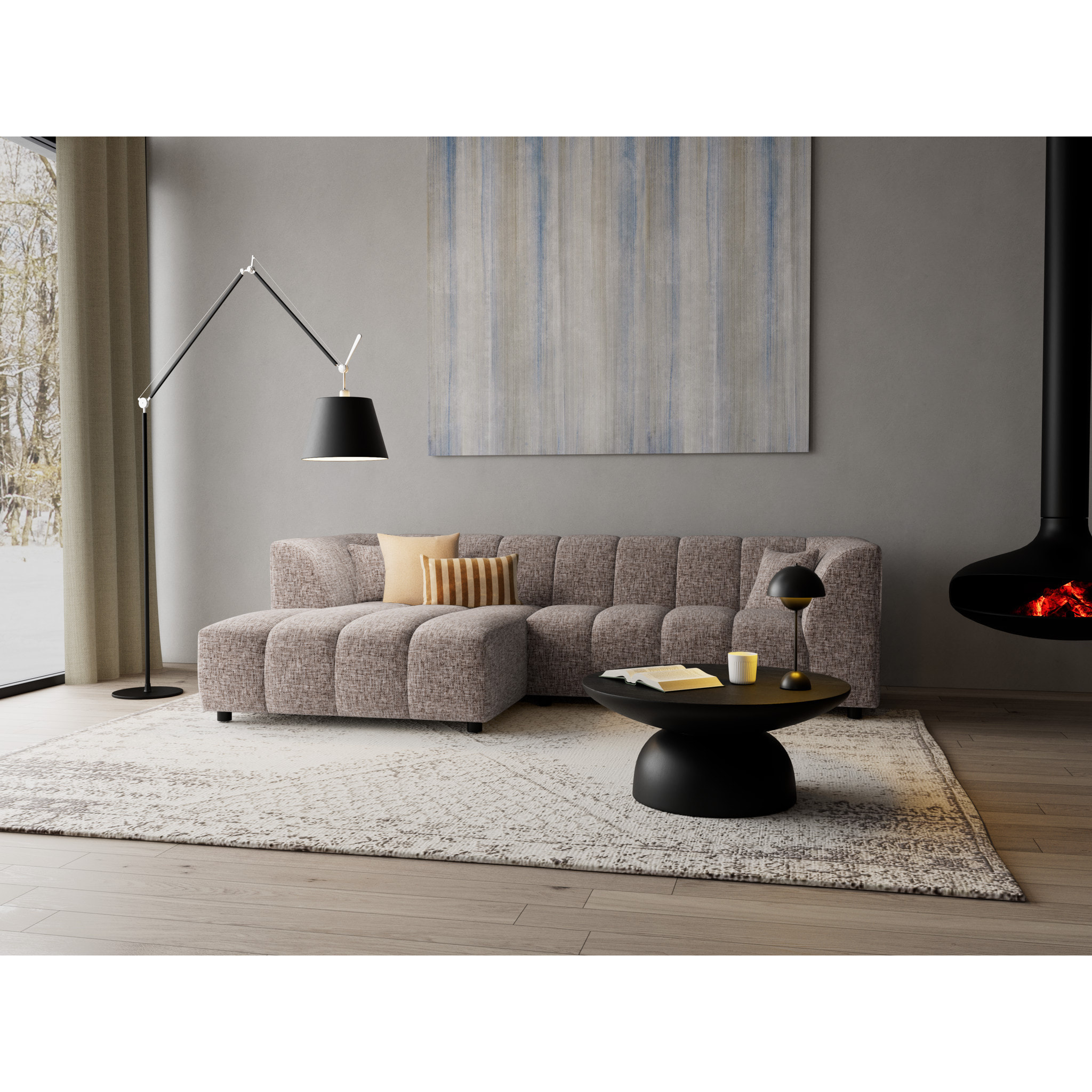 Curtis - canapé d'angle gauche 4 places avec accoudoir en tissu texturé - Taupe