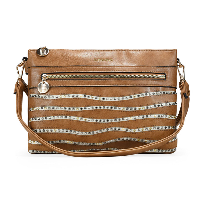 Bolso de hombro tostado con cremallera y tachas