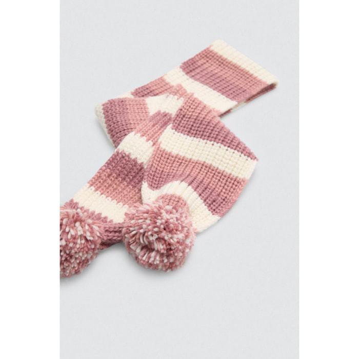 Sciarpa lavorata a maglia con pompon a righe