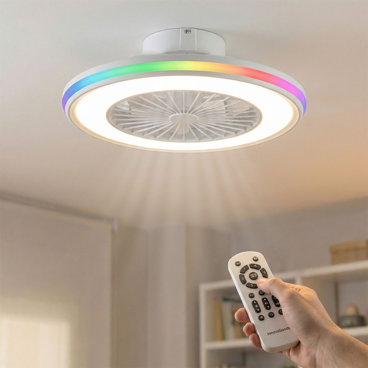 Ventilateur de plafond avec lumière LED RVB, pales cachées et télécommande Nexory InnovaGoods