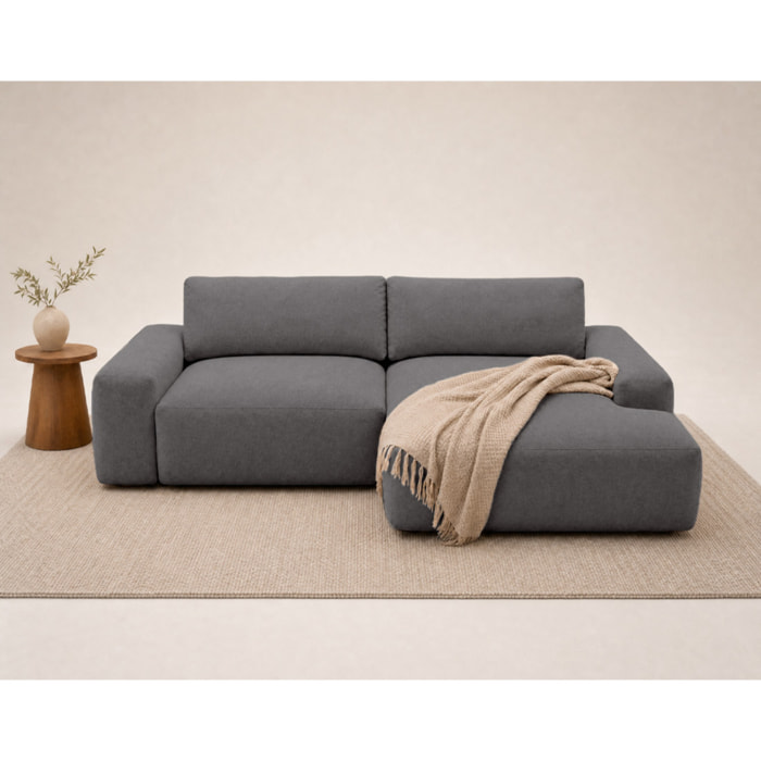 Tama - Canapé d'angle droit 4 places convertible avec coffre en tissu - Gris