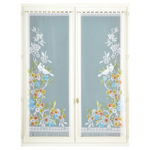 Paire de vitrages frangés en dentelle oiseaux et fleurs - Vert
