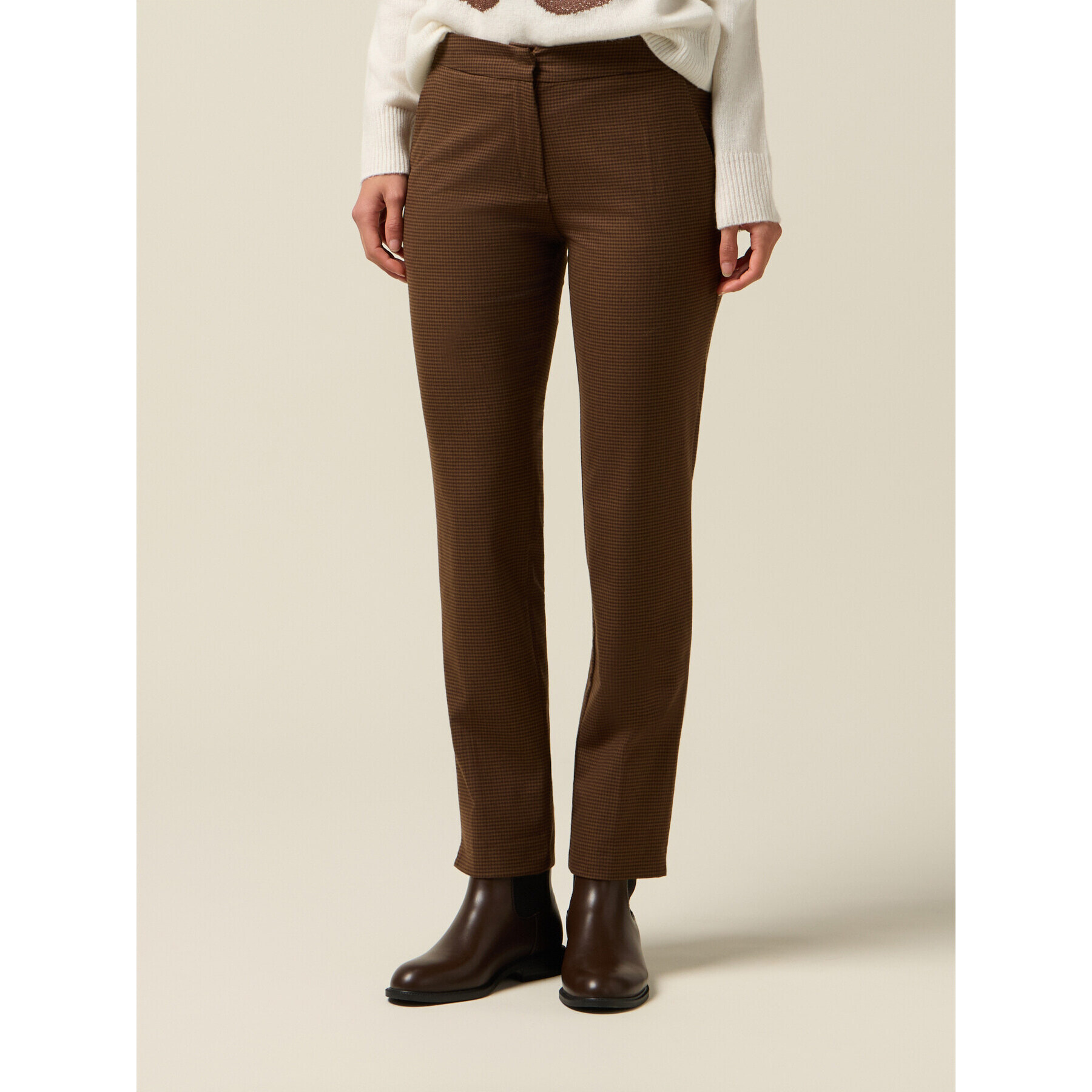 Oltre - Pantaloni micro pied de poule - Marrone