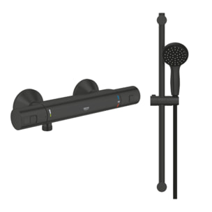 Pack mitigeur douche thermostatique GROHE Precision Start noir mat + ensemble GROHE Vitalio Start avec barre + support + pommeau