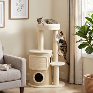 Arbre à chat design beige clair griffoirs grattoirs niche 3 plateformes