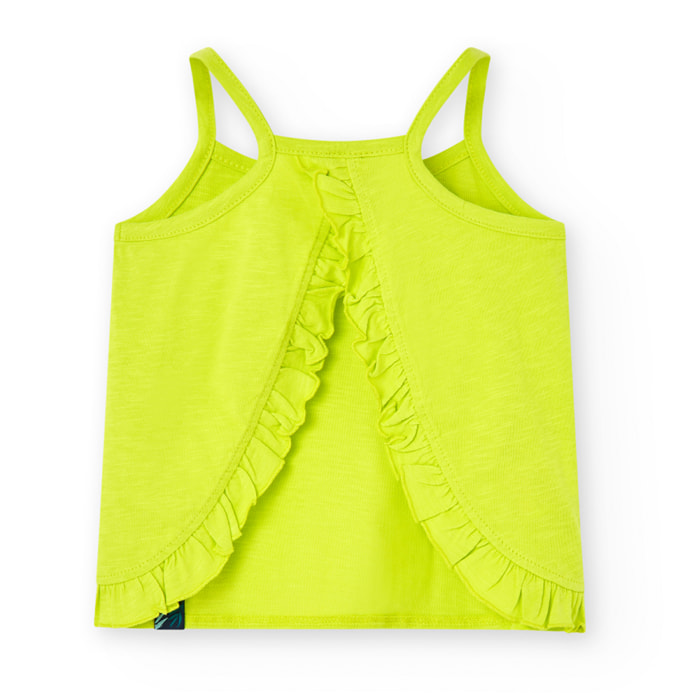 Camiseta niña, algodón flamé lisa, tirantes, verde