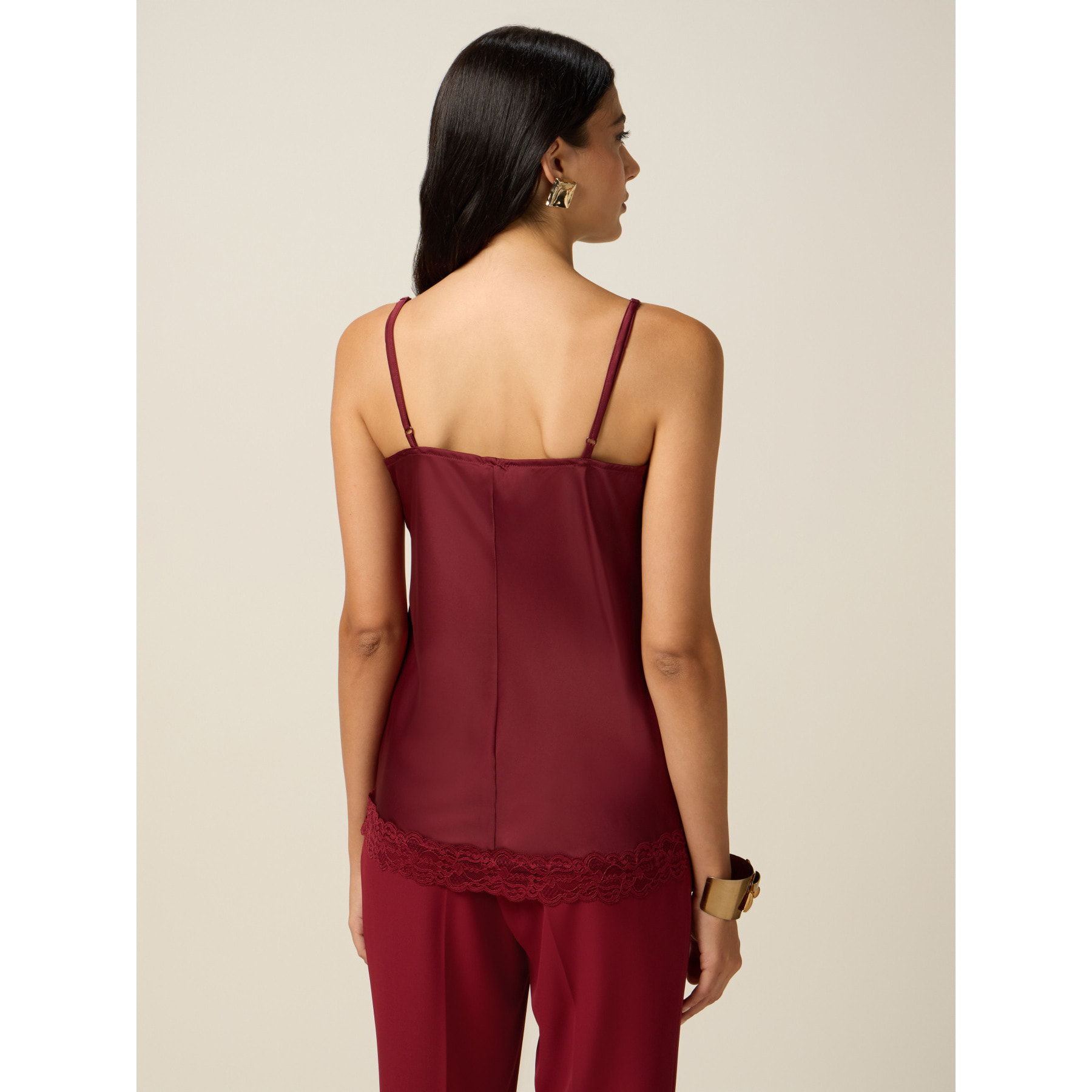 Oltre - Top lingerie in raso e pizzo - Bordeaux