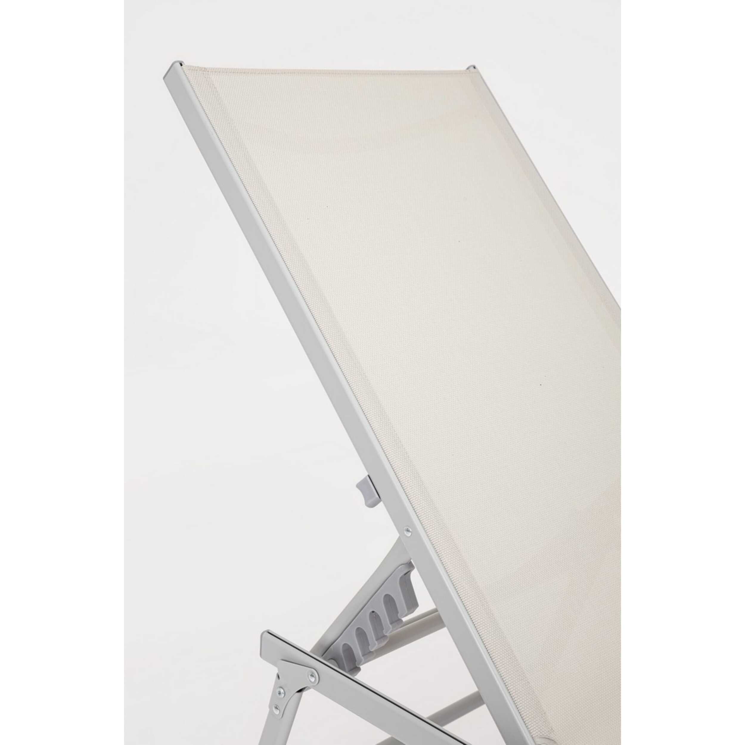 Set di 4 lettini, reclinabili, MACARELLA in alluminio grigio e textilene beige, pieghevoli
