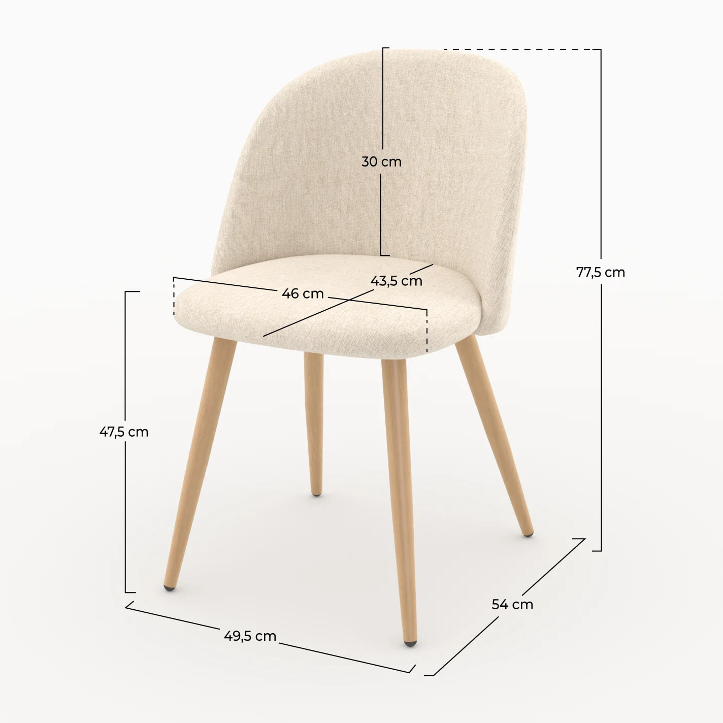 Lot de 2 chaises en tissu beige et pieds en métal - Cozy