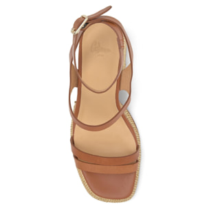 Sandalia de tacón Victoria en napa y rafia con cierre de pulsera