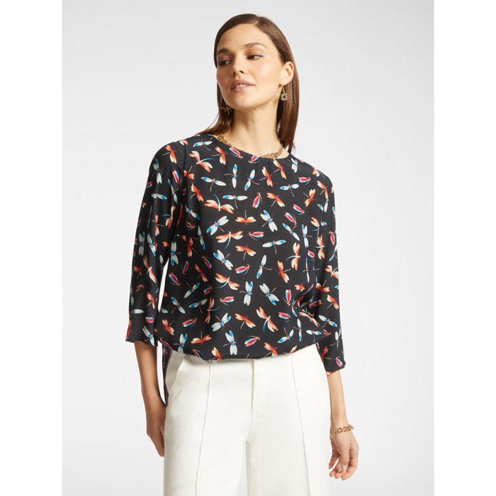 Elena Mirò - Blusa con estampado de libélulas - Negro