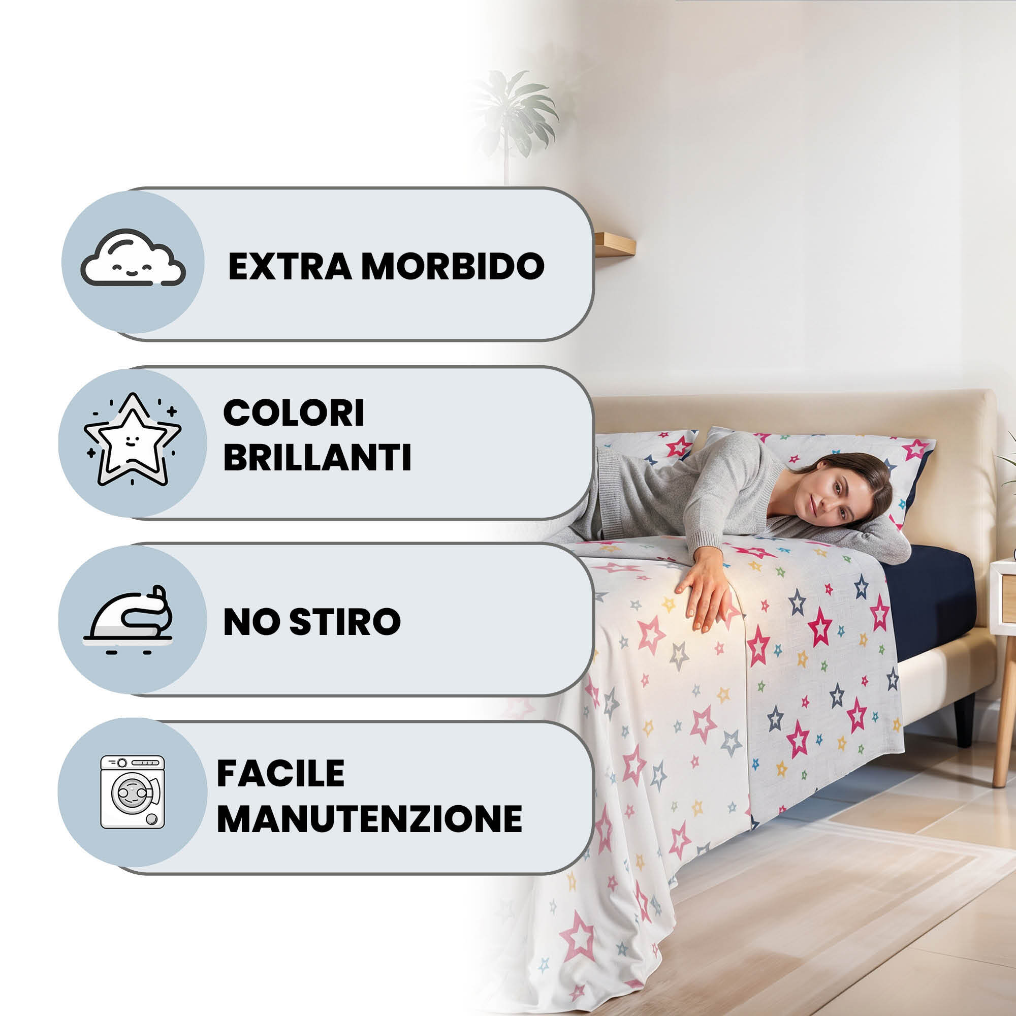 COMPLETO LETTO FASHION, 100% Microfibra, No Stiro - SUPERSTAR