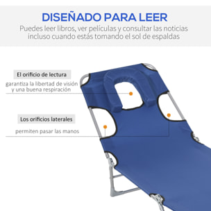 Tumbona Reclinable con Orificio de Lectura Reposacabezas Ajustable en 5 Niveles