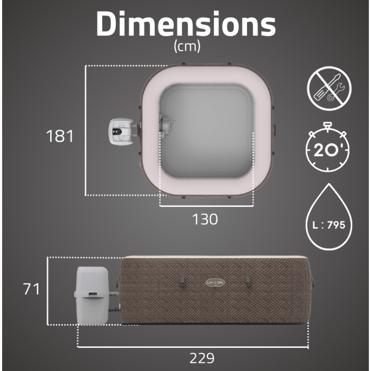 Bestway Spa gonflable carré Lay-Z-Spa Cabo Smart HydroJet EnergySense avec WiFi 4-6 personnes