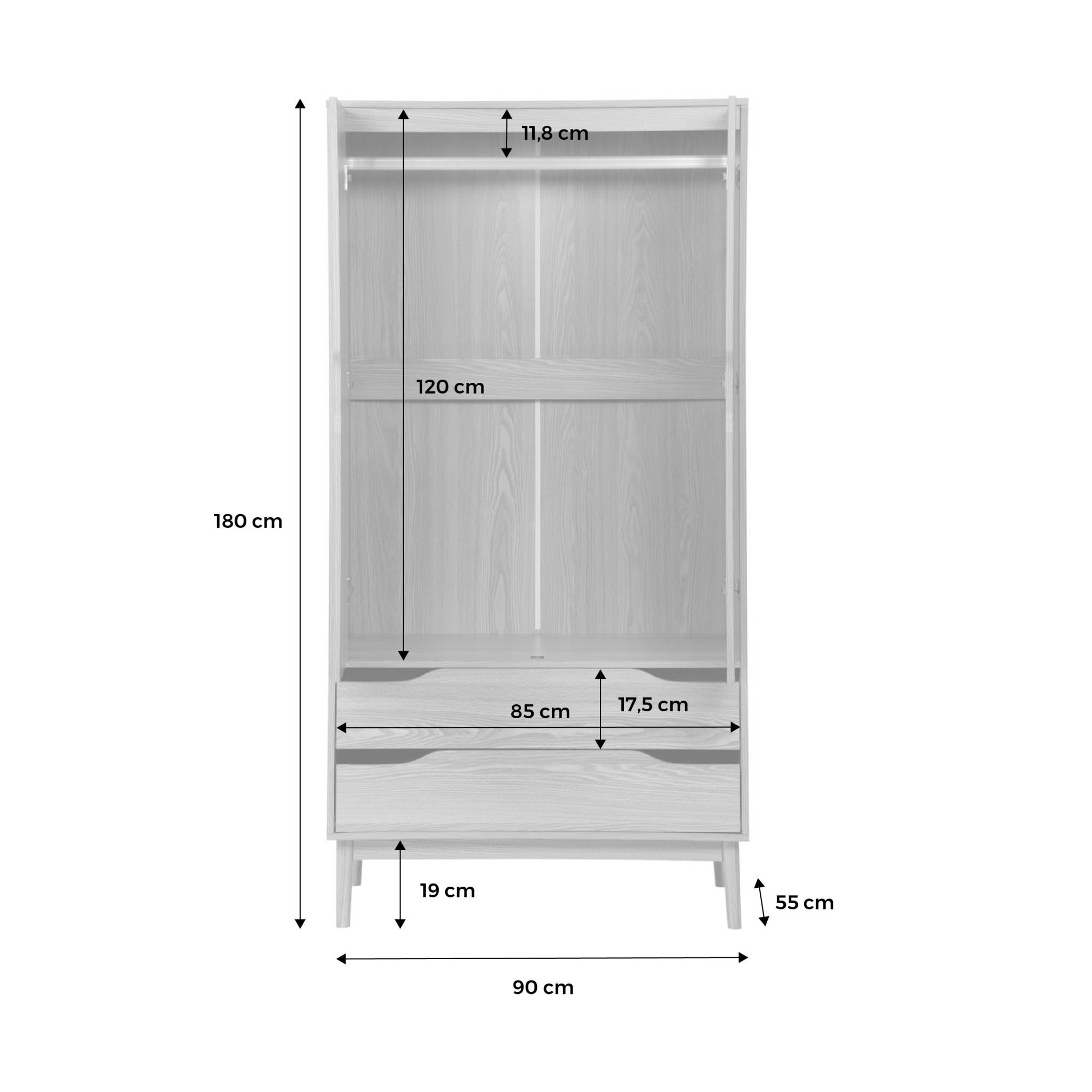 Armoire dressing vintage effet frêne 2 portes. 2 tiroirs. 1 tringle