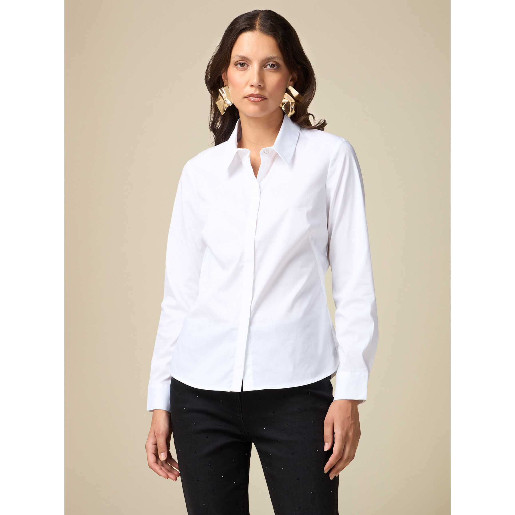 Oltre - Camicia con bottone gioiello - Bianco