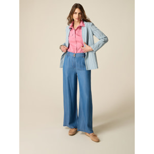Oltre - Pantalones palazzo de tencel efecto denim - Azul