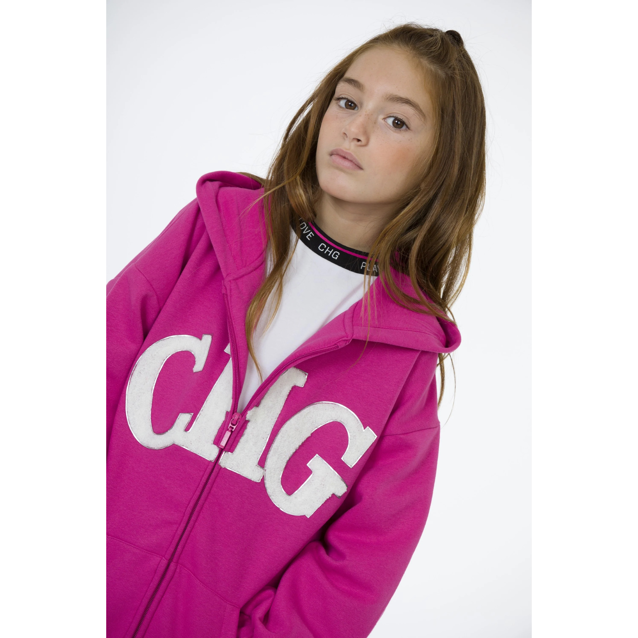 Sudadera abierta de niña fucsia CHG