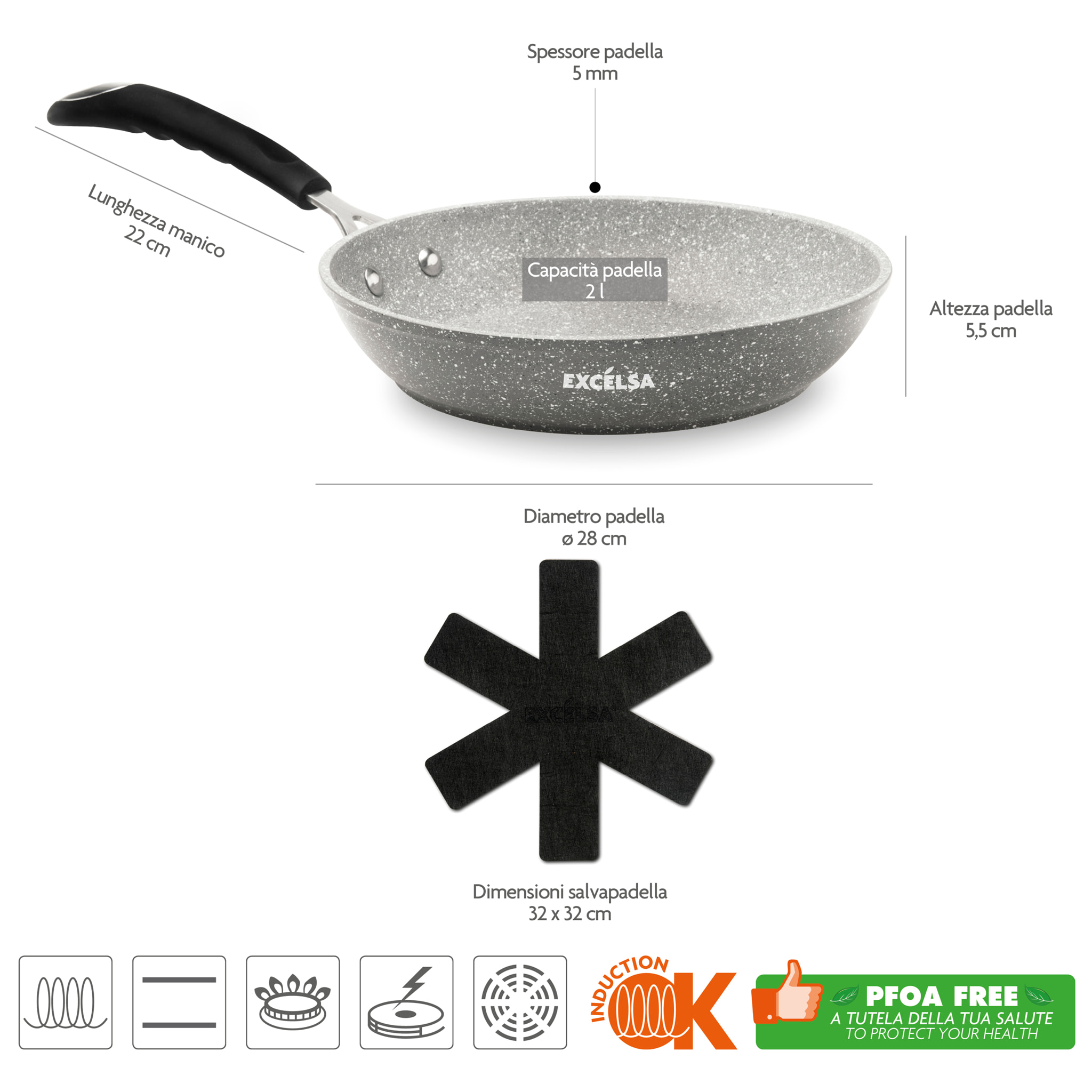 Padella 28 cm Excelsa – Forn-Ok, Alluminio Grigio