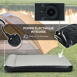 Matelas gonflable 2 places gonfleur électrique intégré sac PVC noir surface floquée gris clair