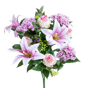 Bouquet Lilium/Achillea 50 Cm - Pezzi 1 - 18X50X18cm - Colore: Rosa - Bianchi Dino - Fiori Artificiali