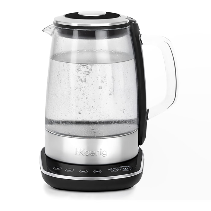 Hervidor eléctrico de vidrio, 1,5 L, regulable 70–100 °C, base giratoria 360°