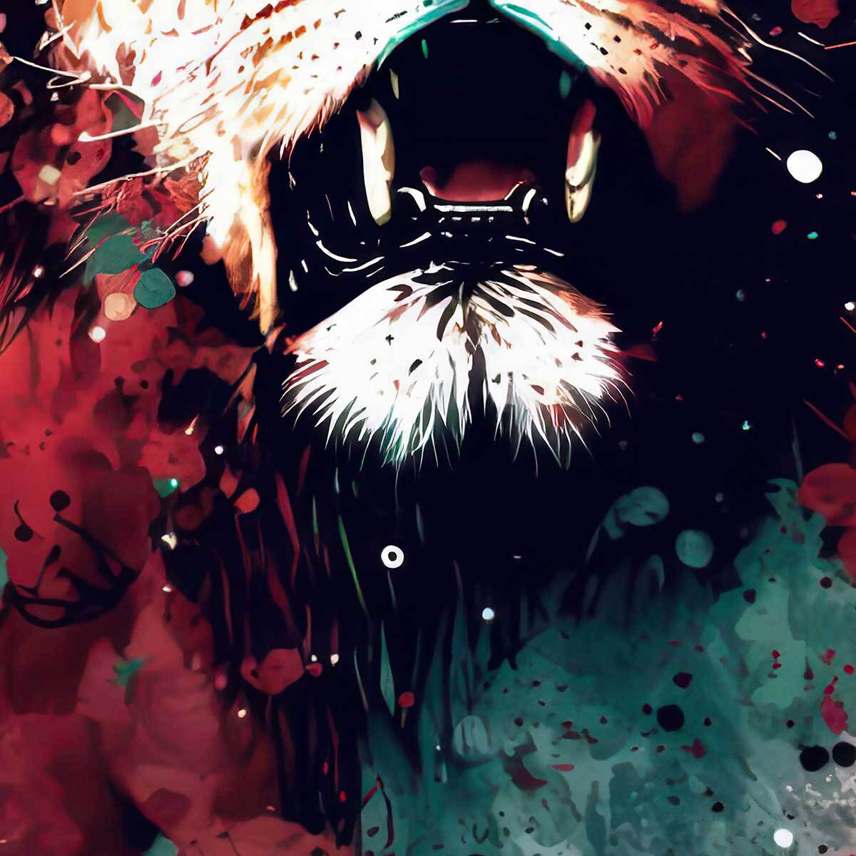 Affiche encadrée lion rugissant art contemporain Affiche + cadre en métal - Noir