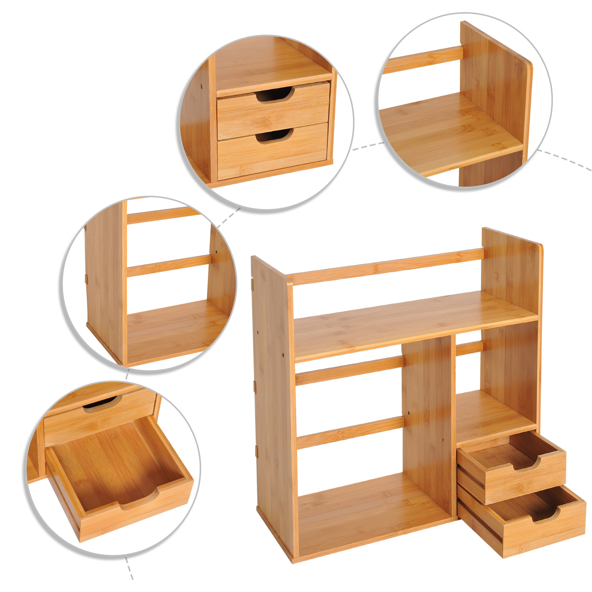 Étagère Livre Bureau Bibliothèque Étagère de Rangement Stockage Organisateur Bureau Cuisine Salle de Bain Bois de Bambou Naturel