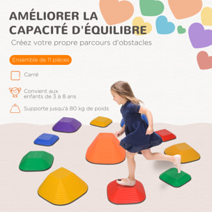 Pierres d'équilibre pour enfants total 11 pcs - parcours de motricité - usage intérieur extérieur - différentes tailles - multicolore