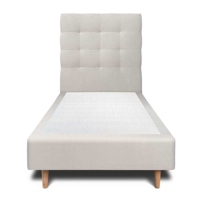 Lit avec tête de lit capitonnée velours et sommier tapissier Ep20