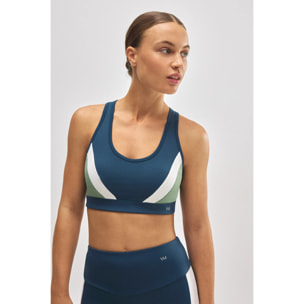 Reggiseno sportivo colorblock blu con imbottitura rimovibile