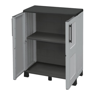 Armario de mediana altura en polipropileno, material reciclable y ecológico sostenible, está equipado con bisagras de acero, estante ajustable y los p