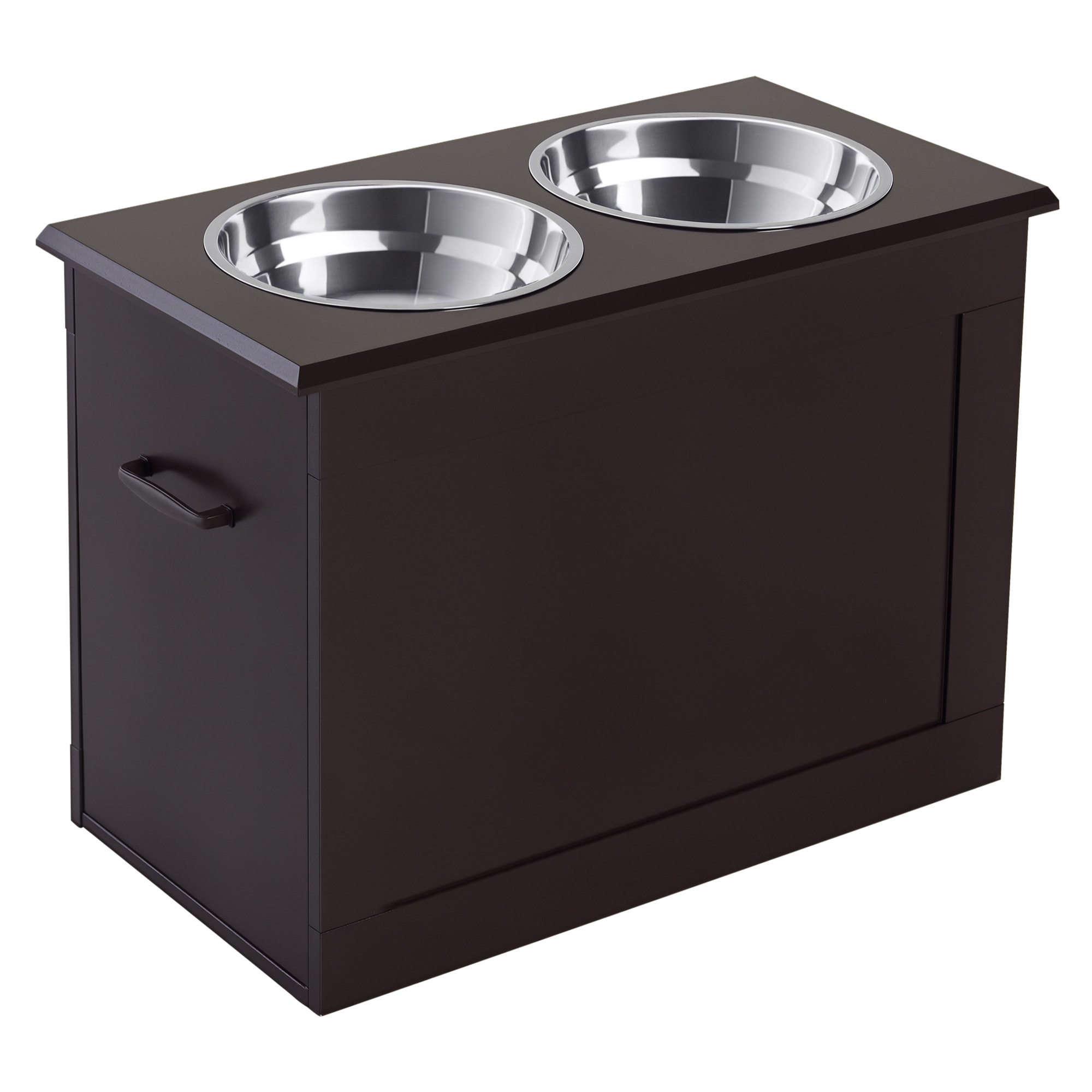 Comedero Perro Elevado con 2 Cuencos de Acero Inoxidable 2x2000 ml Comedero Elevado para Perros Grandes con Tapa Abatible y Almacenamiento Oculto Marrón Oscuro