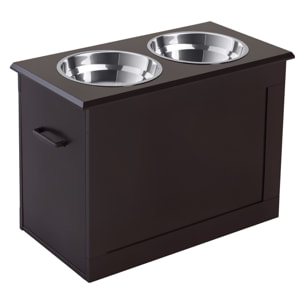 Comedero Perro Elevado con 2 Cuencos de Acero Inoxidable 2x2000 ml Comedero Elevado para Perros Grandes con Tapa Abatible y Almacenamiento Oculto Marrón Oscuro