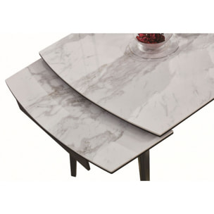 Table extensible céramique blanc marbré pieds métal noir L120/178cm - LEEDS