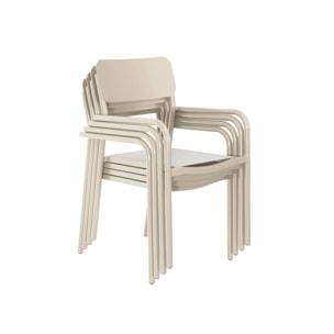 Lot de 4 fauteuils de jardin SAVANNAH empilables aluminium et textilene beige. 57.5 x 54 x 86 cm