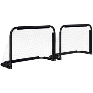 Lot de 2 minis buts de football pliables avec filet et piquets - 90 x 36 x 60 cm - noir