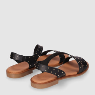 Sandalias de Piel - Negro - Tacón: Bajo